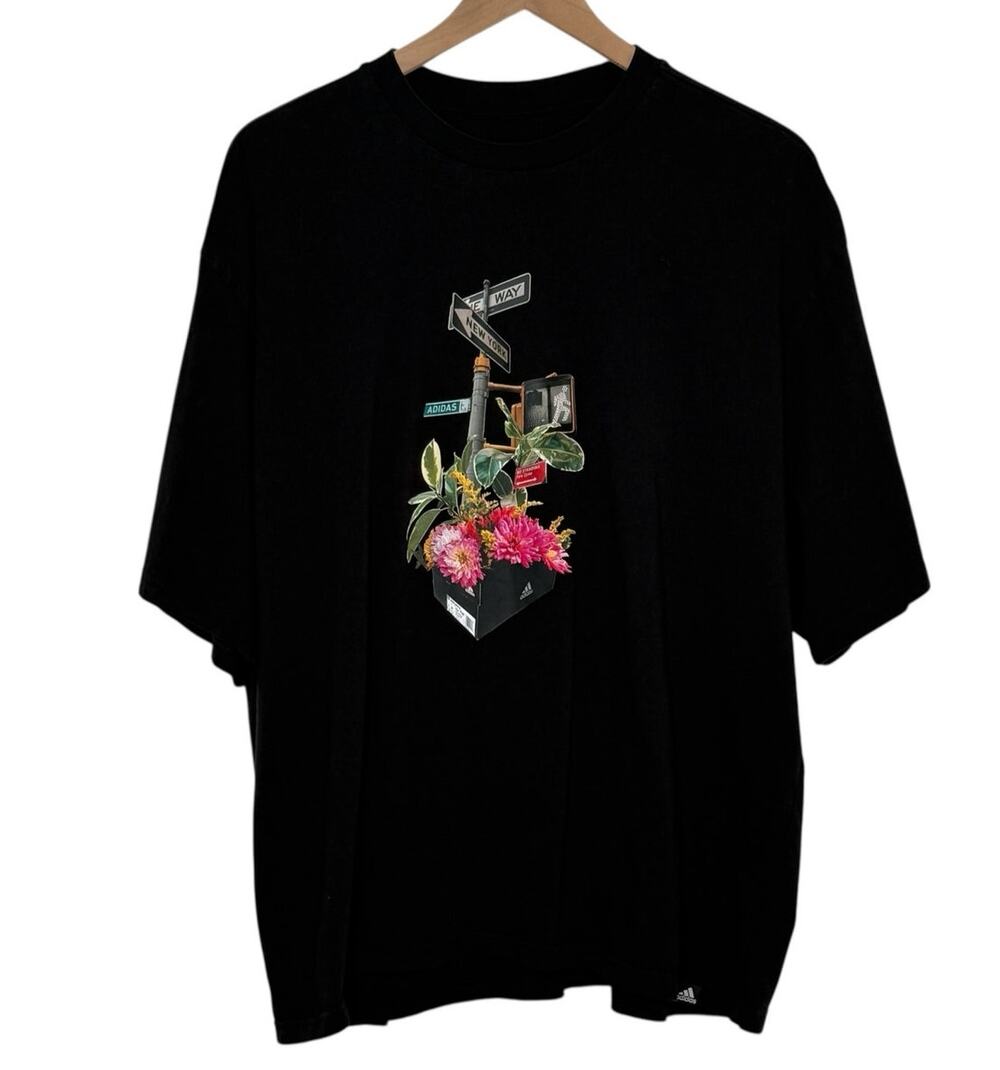 adidas NYC Shoebox Floral T Shirt Mens Size 2XL‎ Black Oversized Streetwear Y2K